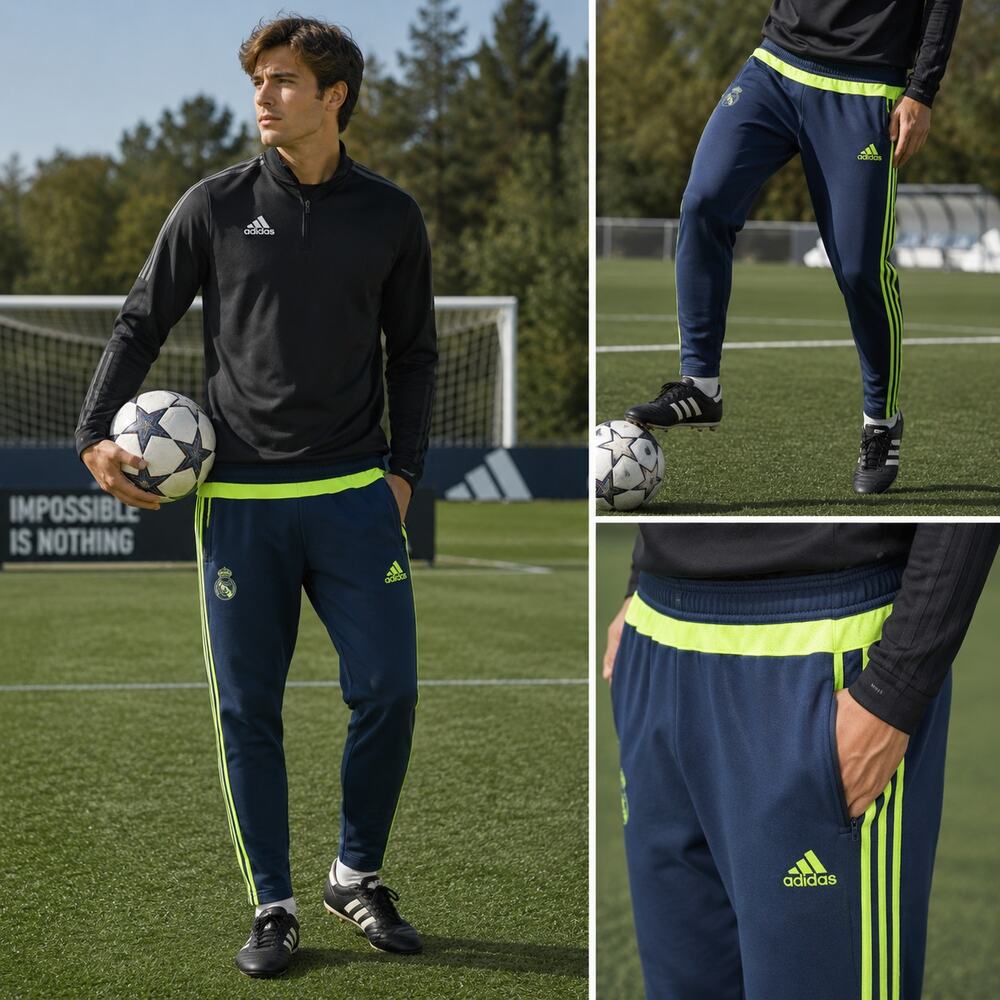 Adidas Sz S Real Madrid 2015/2016 Training Football Sweat Pants Blue Neon Green